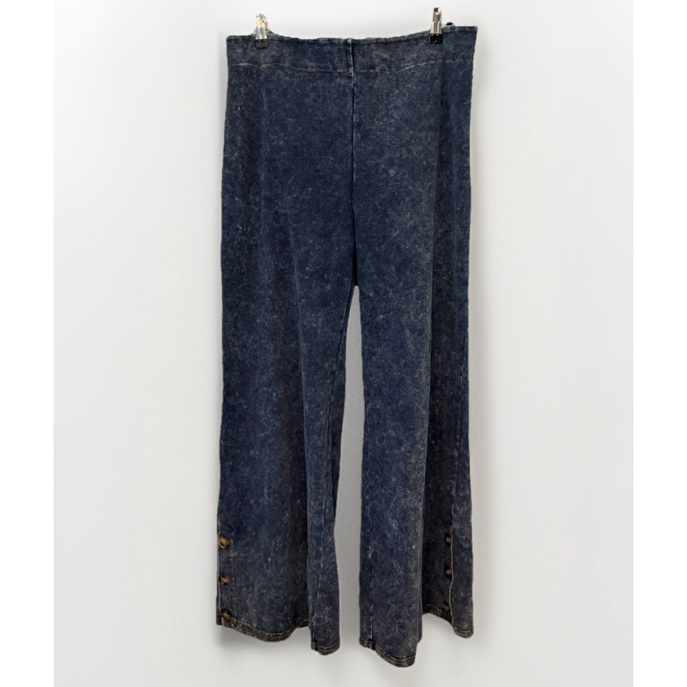 White Birch Acid Wash Wide Leg Pants with Button Hem Elastic Waist Size 1X